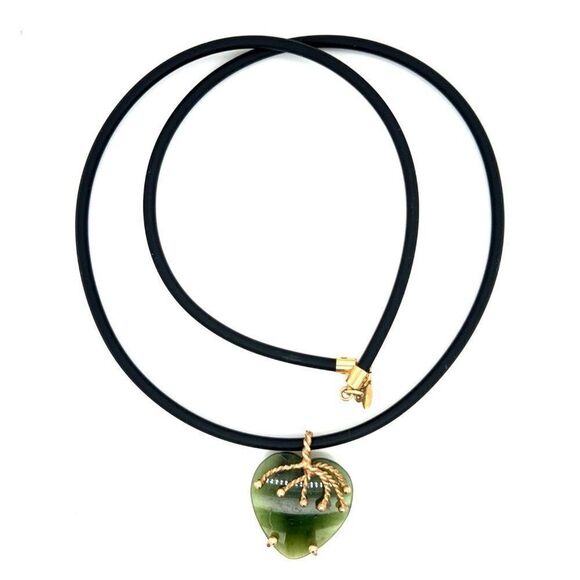 14k Heart Encased Jade Rubber Necklace - Picture 1 of 9